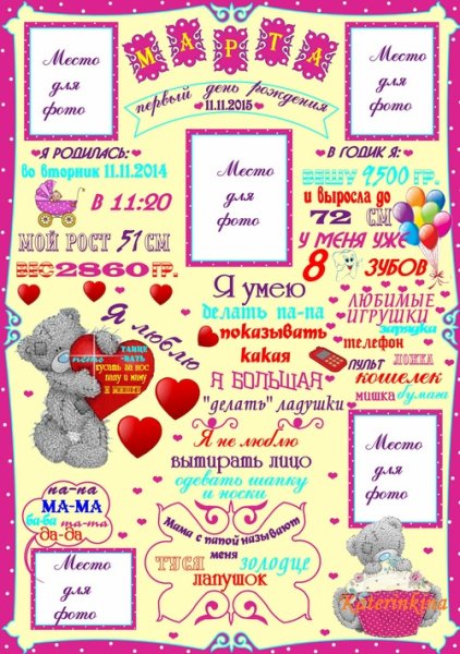 Плакат на годик девочке