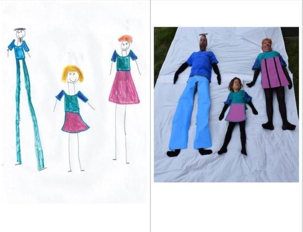 Родители дорисовывают детские рисунки