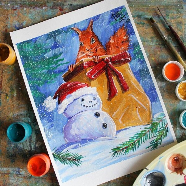 Новый год гуашью