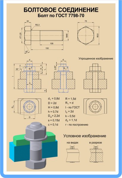 Чертеж соединение болтом м20