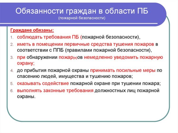ФЗ О пожарной безопасности права и обязанности граждан