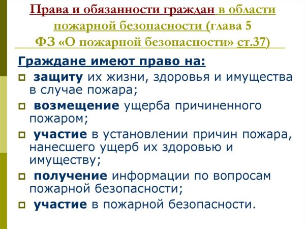 Пожарная безопасность права и обязанности граждан в области пожарной