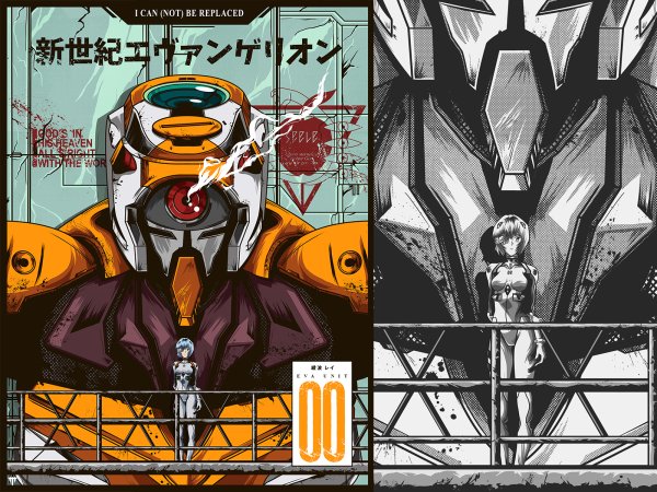 Аниме черно белые Евангелион