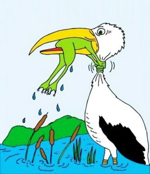 Никогда не сдавайся лягушка и цапля