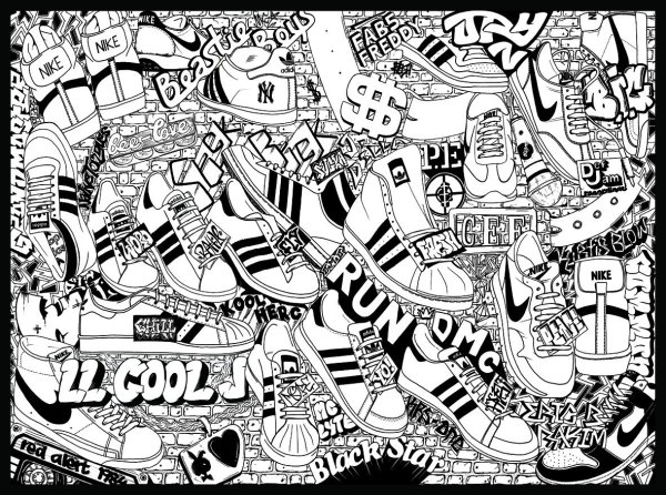 Рисунки в стиле инди КИД черно белые