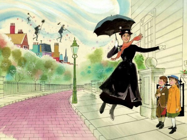 Мэри Поппинс с зонтиком