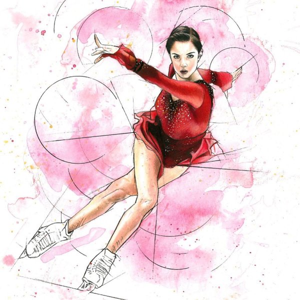 Фигуристка акварель