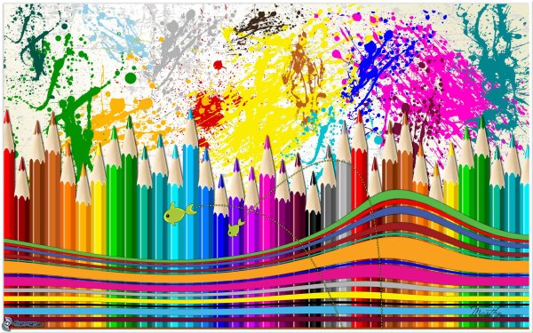 Цветные карандаши и краски