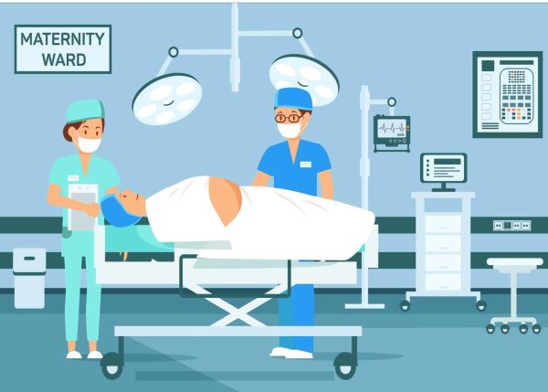 Акушер у операционного стола рисунок