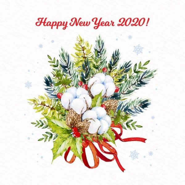 Открытка с новым годом акварель