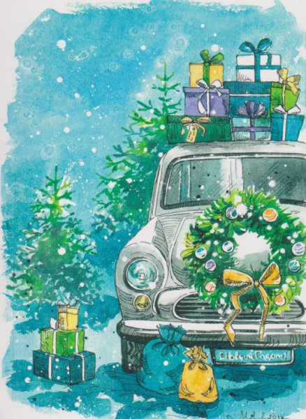 Новогодняя машинка акварель