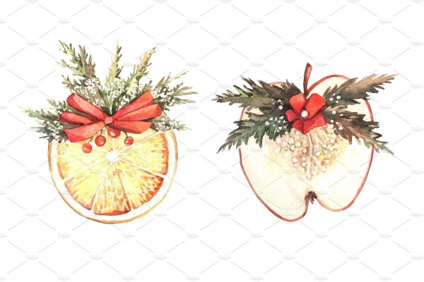 Новый год украшения акварель