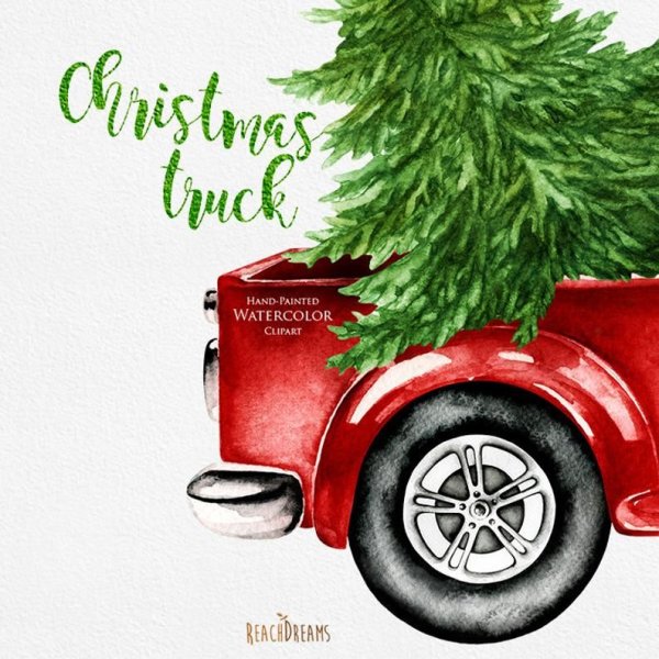 Новогодняя машинка акварель