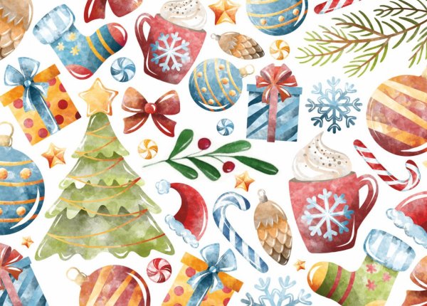 Новый год акварель