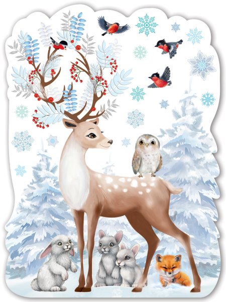 Постер олень в лесу