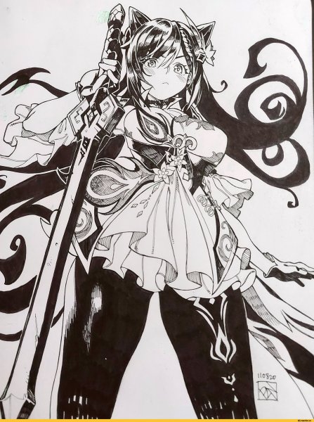 Гань Юй Геншин Импакт черно белое