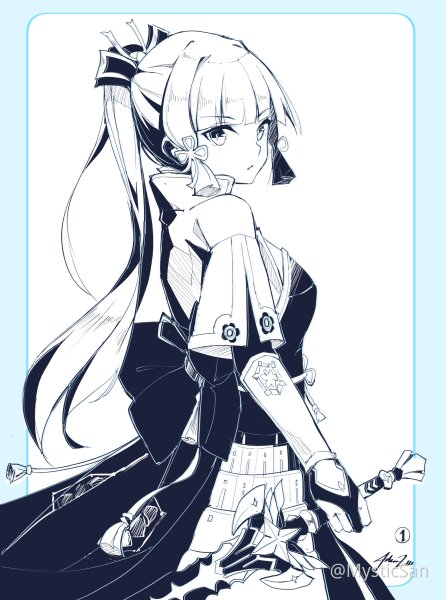 Чёрно белый арт Аяка Геншин