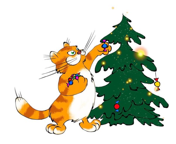 Новогодний кот мультяшный