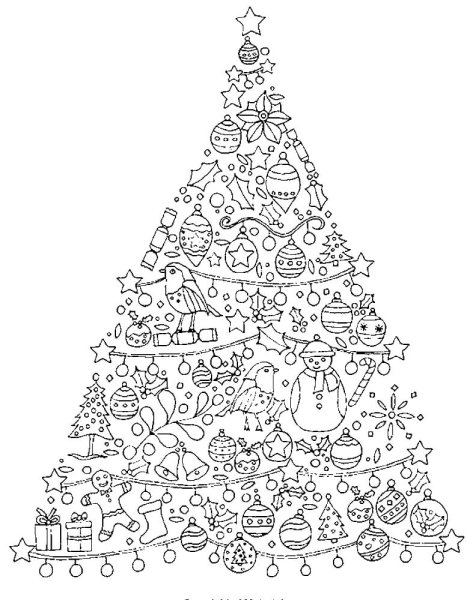 Новогодняя елка раскраска сложная