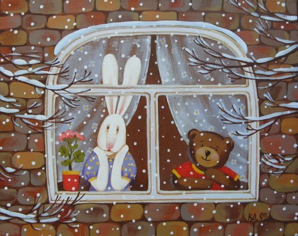 Окно с зимним пейзажем