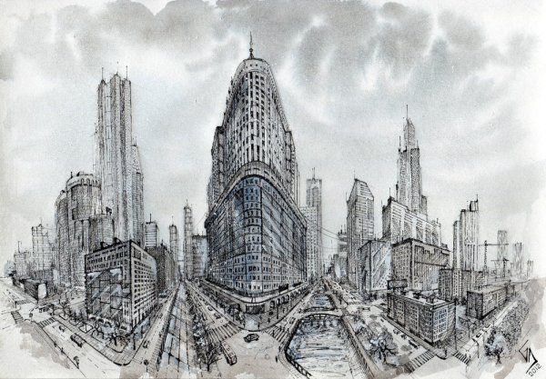 Современный город карандашом