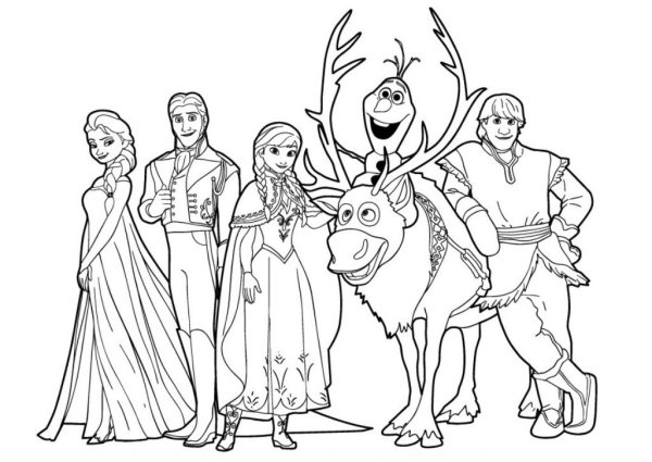 Раскраски Холодное сердце Эльза и Анна и Олаф