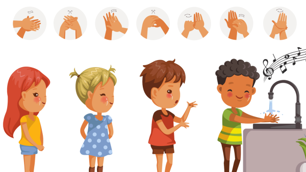 Ребенок моет руки вектор