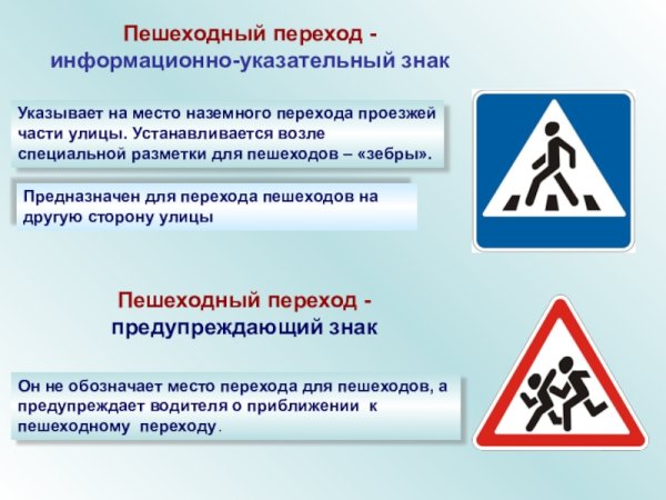 Знаки обозначающие пешеходный переход