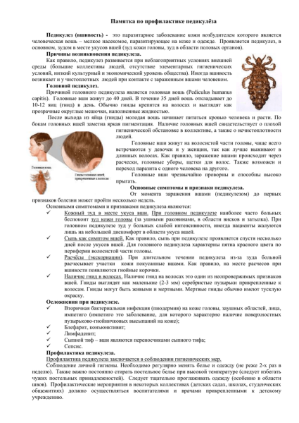 Профилактика педикулеза памятка