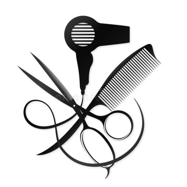 Ножницы и расческа на белом фоне