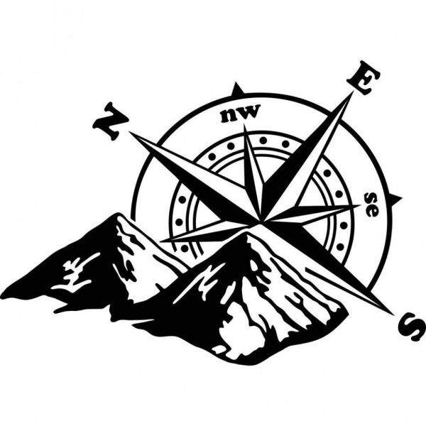 Наклейка роза ветров компас горы