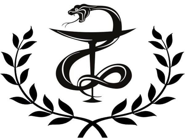 Змея с чашей символ медицины вектор