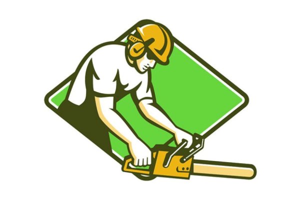 Рабочий с бензопилой вектор