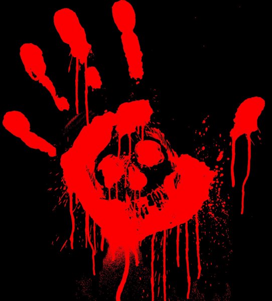 Кровавая ладонь на чёрном фоне