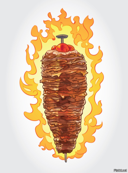 Мясо на вертеле для шаурмы вектор