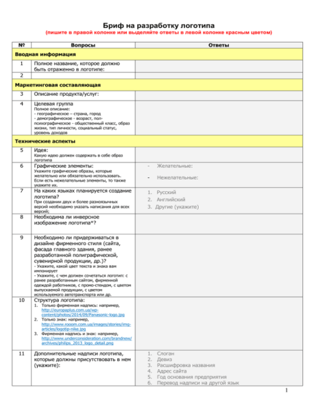 Бриф на разработку логотипа