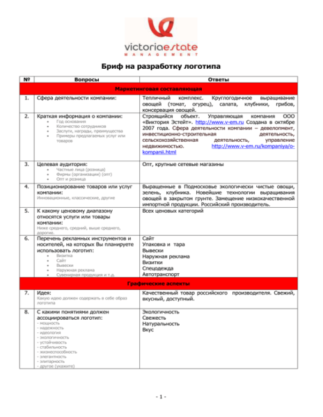 Бриф на разработку логотипа