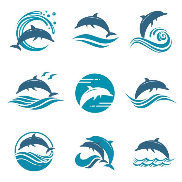 Дельфины на волнах вектор