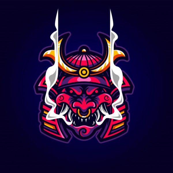 Неоновая маска самурая