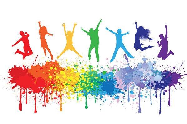 Цветные силуэты прыгающих людей