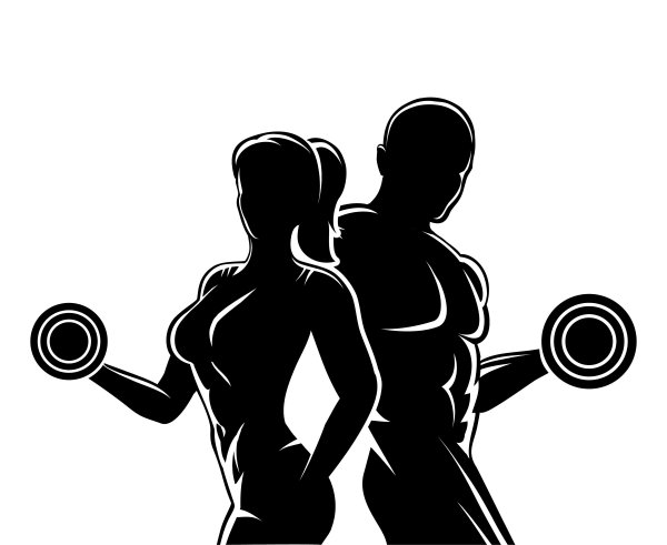 Силуэт женщины с гантелями