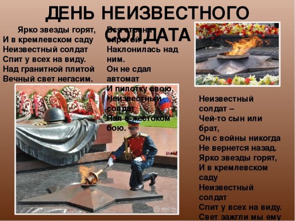 3 Декабря день неизвестного неизвестного солдата