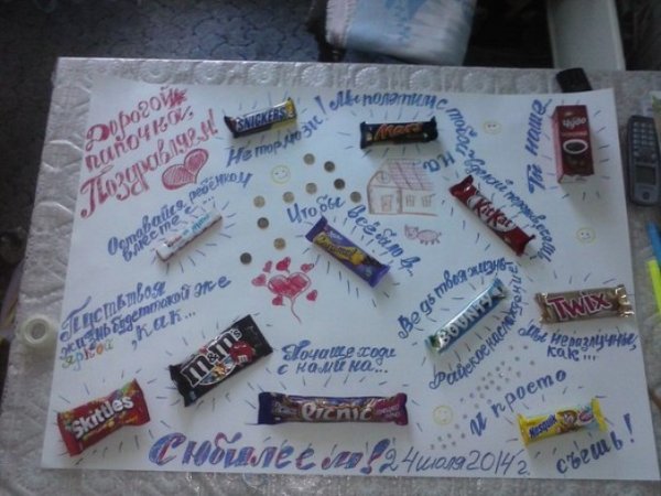 Поздравления с днём рождения мужу и папе на плакате