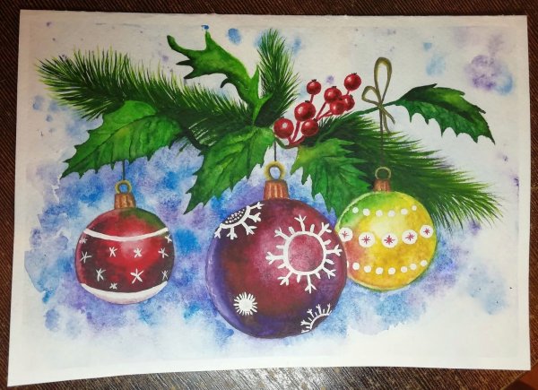 Новогодняя открытка рисунок красками