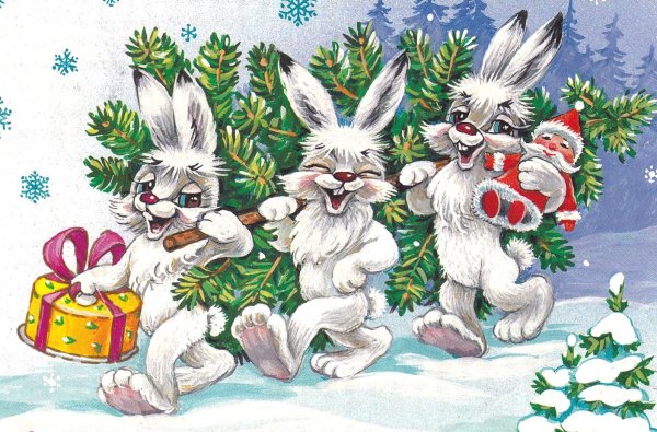 Новогодние открытки с зайцами