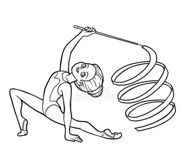 Раскраска гимнастка с лентой