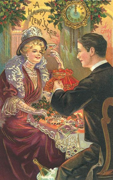 Винтажная Новогодняя открытка 19 века