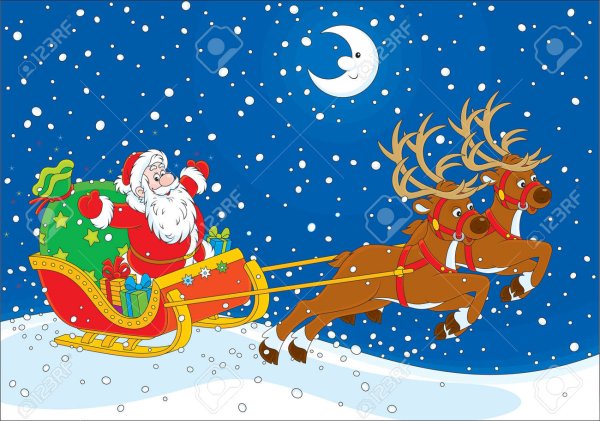 Дед Мороз на санях с подарками