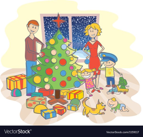 Празднование нового года в семье рисунок