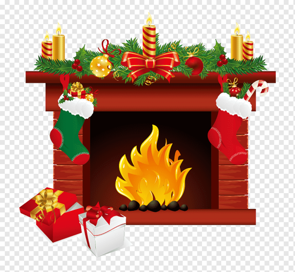 Плакат камин новогодний